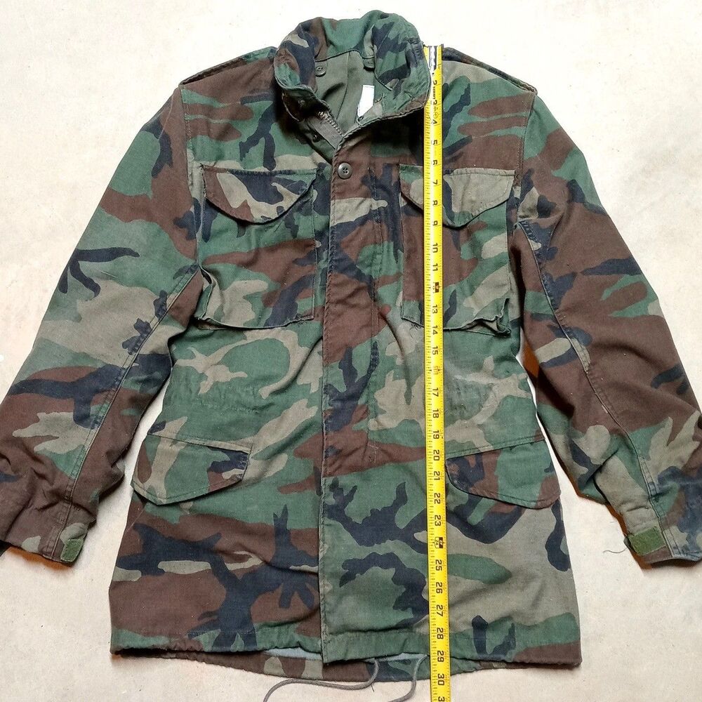 Vintage US Military M65 Field Jacket Woodland Camo Cold Weather Coat XS Long - Picture 11 of 13